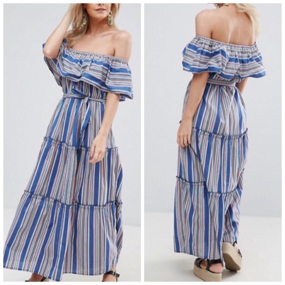 ASOS Petite Dresses & Skirts - ASOS Petite Off The Shoulder Stripe Maxi Dress